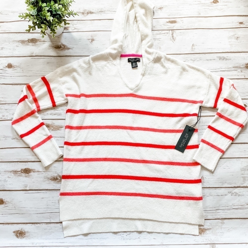 Rachel Zoe White & Coral Stripe Hoodie